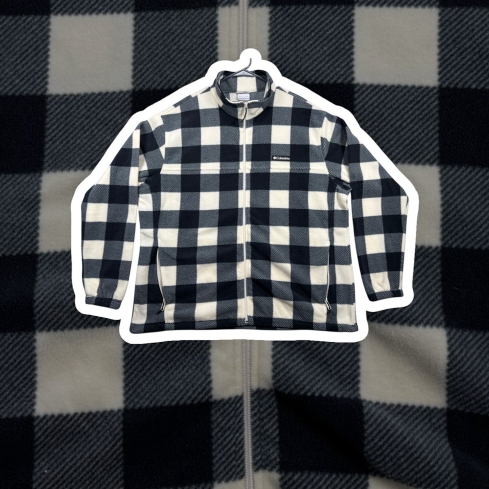 Columbia Mens Steens Mountain Fleece Jacket XXL Black White Buffalo Check